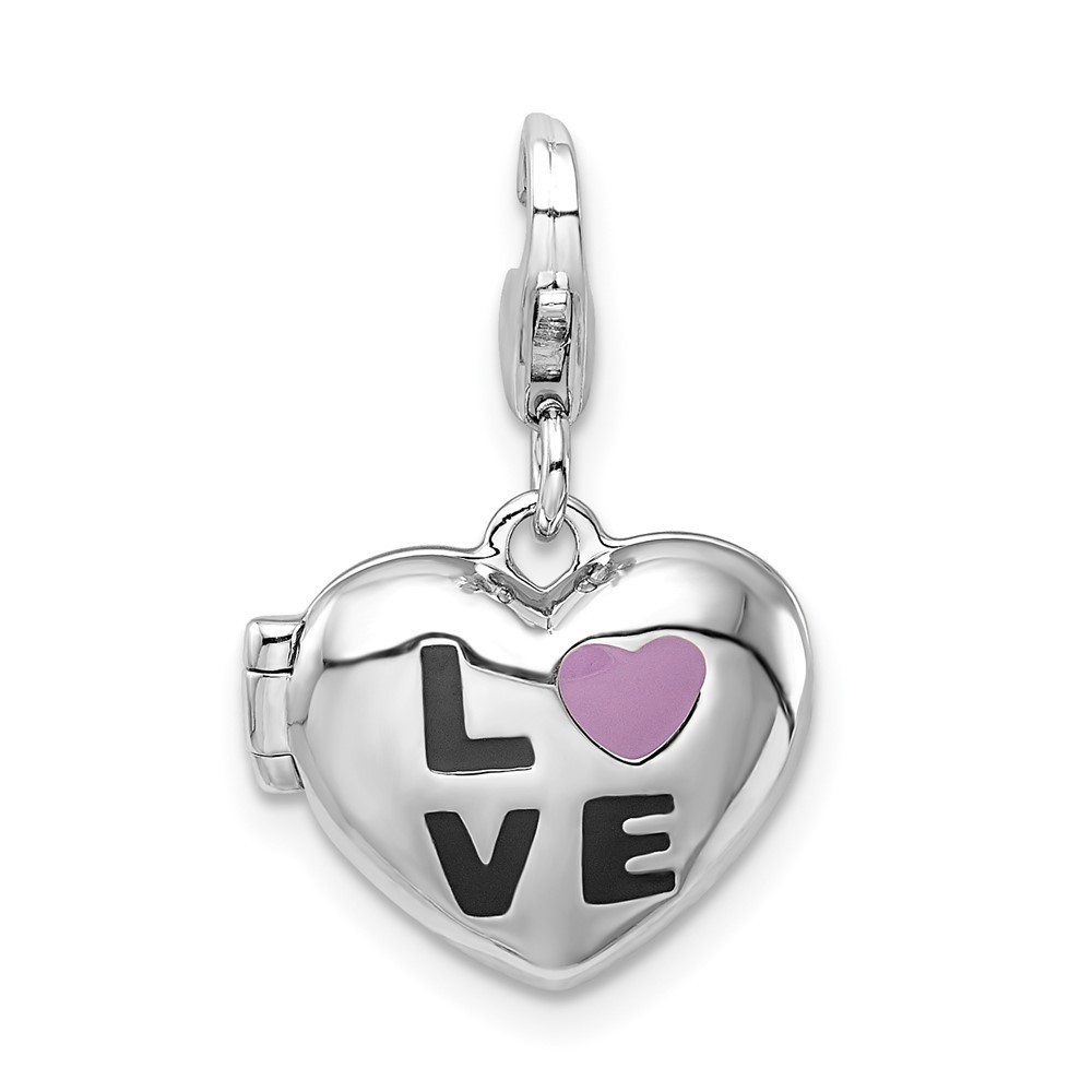 925 Sterling Silver 3-D Enameled LOVE Heart Locket Bracelet Charm Lobster Clasp